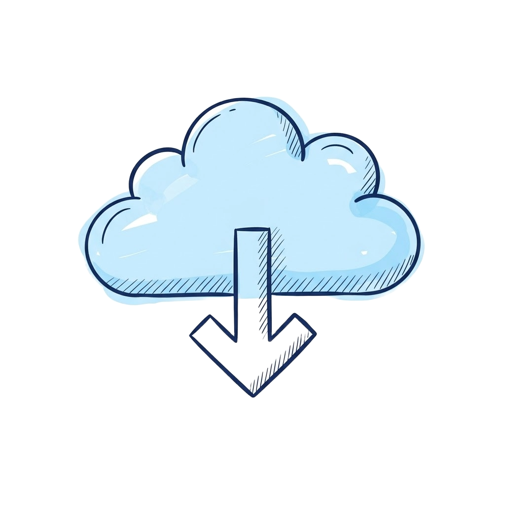 Sketched cloud with a download arrow